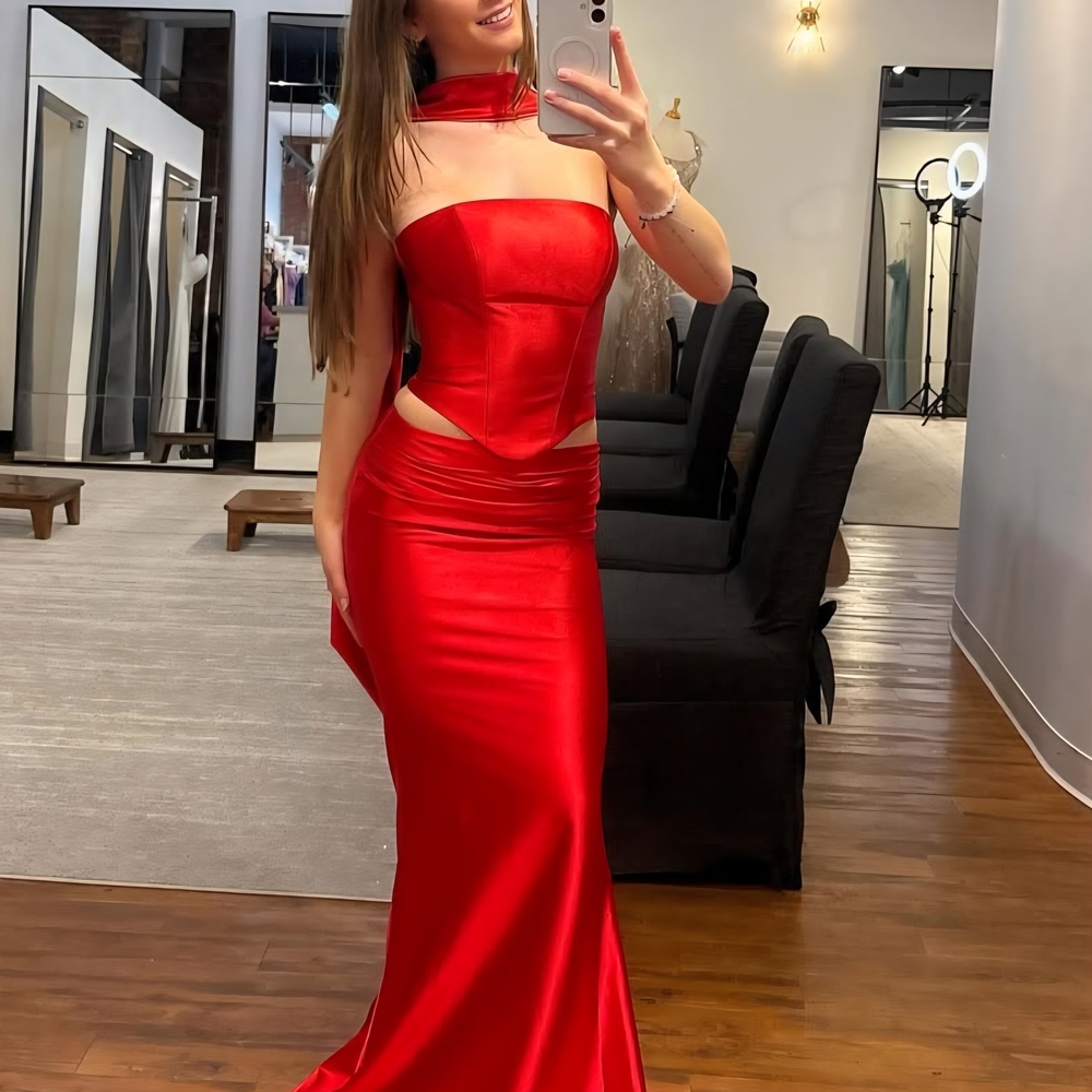 Portia and Scarlett Strapless Red Prom Dress - Picture 2 of 6